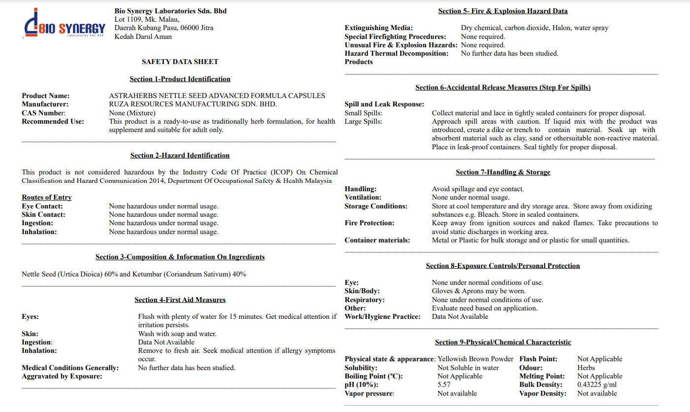 nettle seed plus labtest